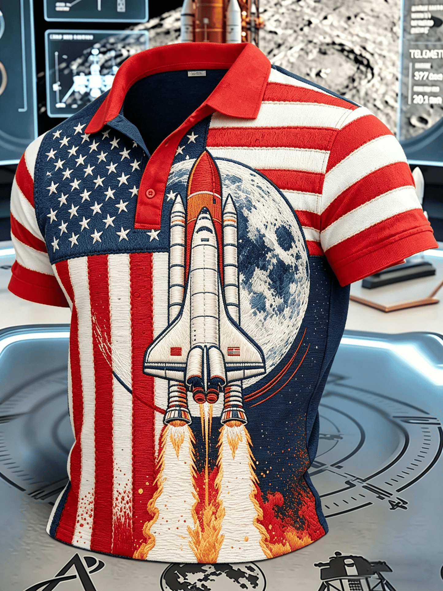 Men's Artemis II Space Theme Polo Shirt