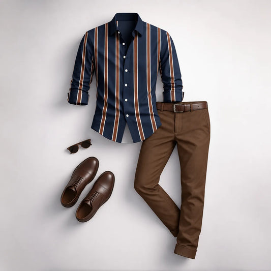 Men's Striped Long-Sleeve Shirt and Pants Set