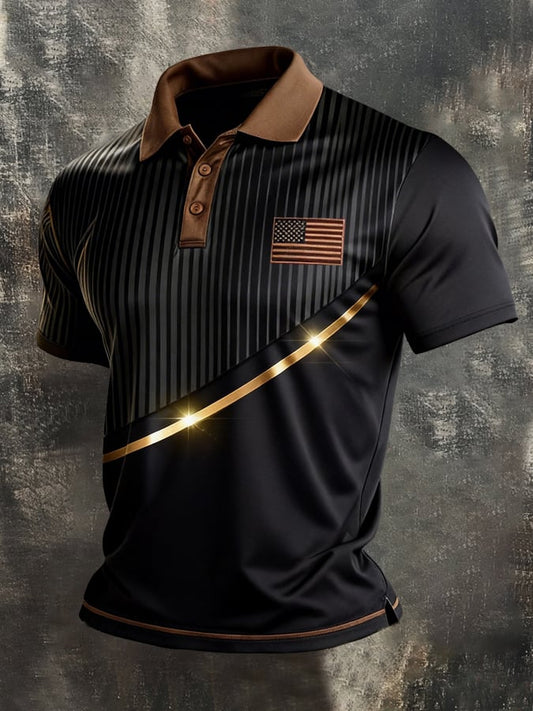 Men's Retro Patriot Color Block Polo Collar Short Sleeve
