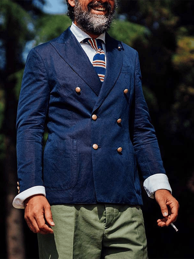 Men's Retro Double Breasted Pocket Design Gentleman Business Suit Jacket