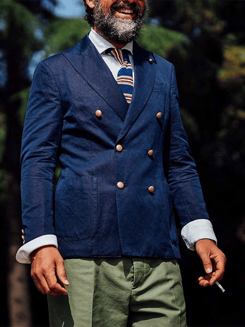 Men's Retro Double Breasted Pocket Design Gentleman Business Suit Jacket