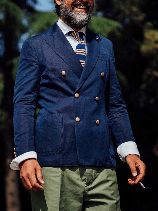 Men's Retro Double Breasted Pocket Design Gentleman Business Suit Jacket