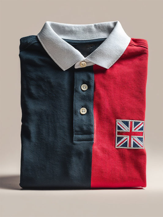 Men's Business Casual Union Jack Button Short Sleeve Polo Shirt