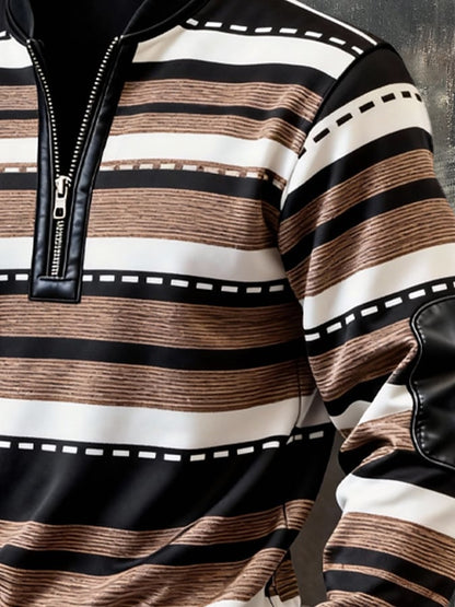 Men's Retro Color Block Print Color-Blocked Zip-Up Sweatshirt