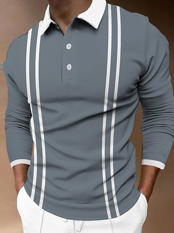 Fashion Print Print Lapel Pullover Long Sleeve Polo Shirt