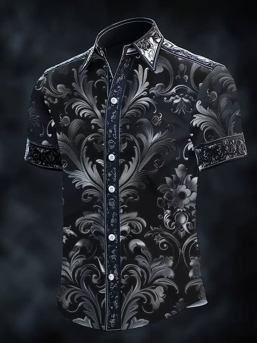 Men's Vintage Dark Baroque Print Short Sleeve Shirt