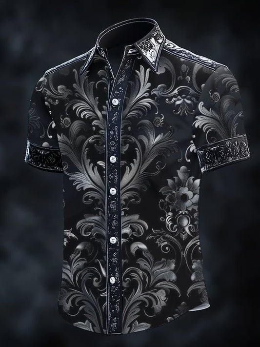 Men's Vintage Dark Baroque Print Short Sleeve Shirt