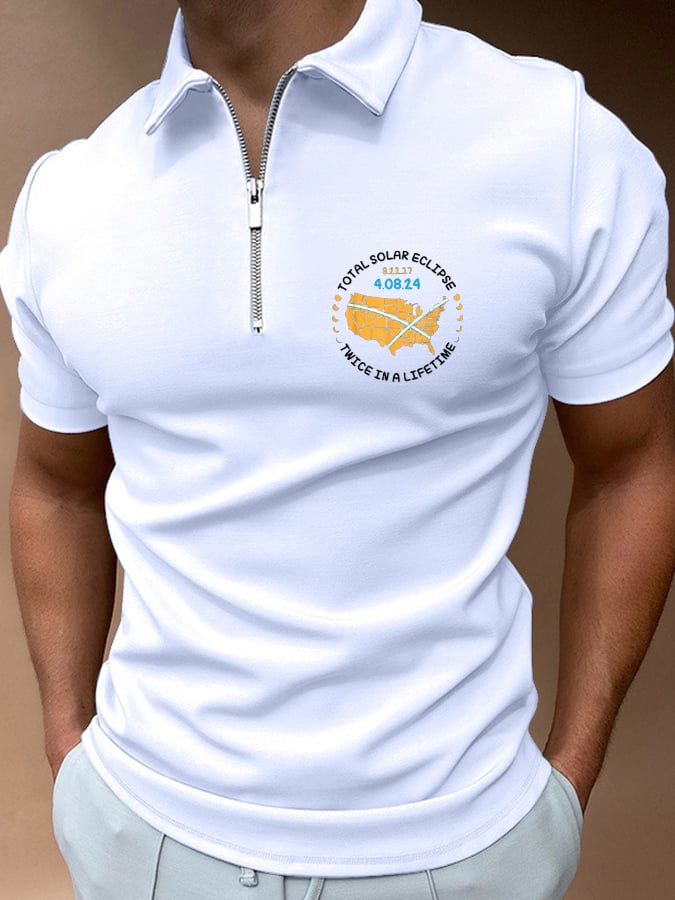 Men's Twice In A Lifetime Total Solar Eclipse Print Casual Polo Shirt