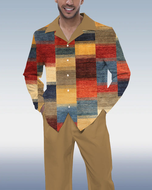 Men's Colorblock Printed Long Sleeve Walking Suit