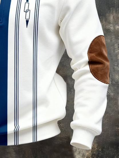 Men's Retro Color Block Print Zipper Sweatshirt