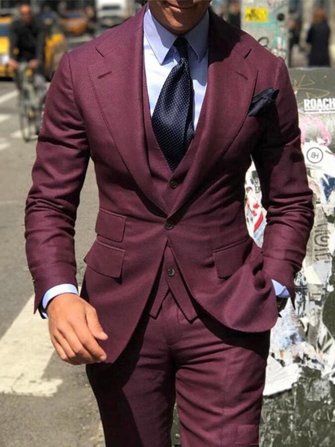 Men's Business Single-Breasted Solid Color Three-Piece Suit