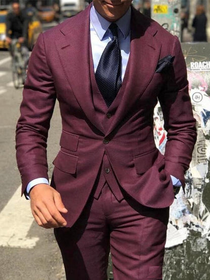 Men's Business Single-Breasted Solid Color Three-Piece Suit