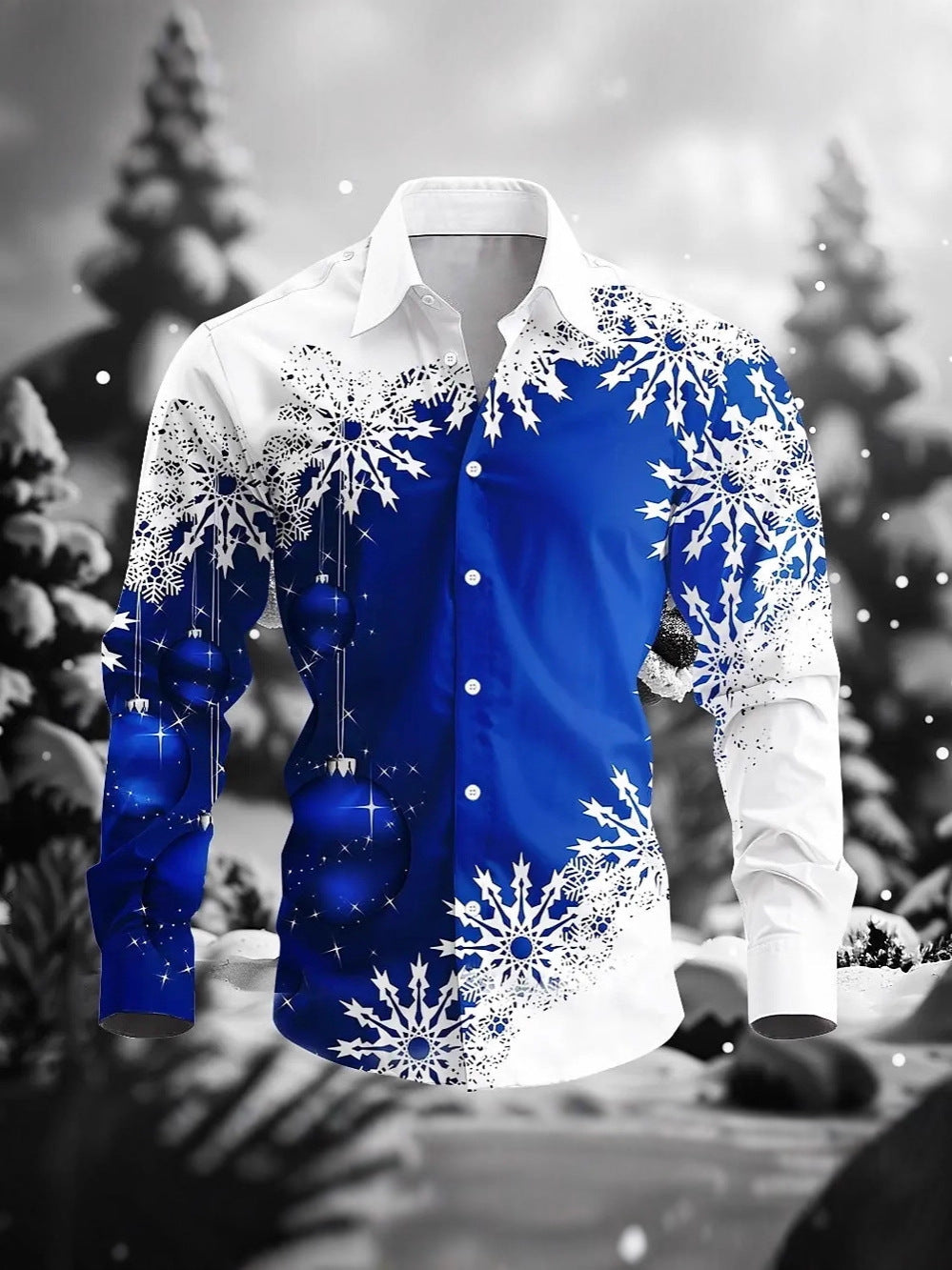 Men's Plus Size Shirt Christmas Snowflake 3D Print Long Sleeve Shirt