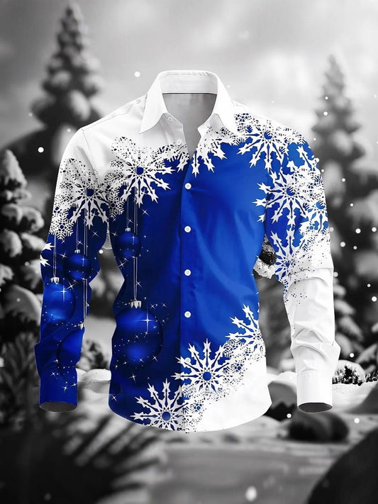 Men's Plus Size Shirt Christmas Snowflake 3D Print Long Sleeve Shirt
