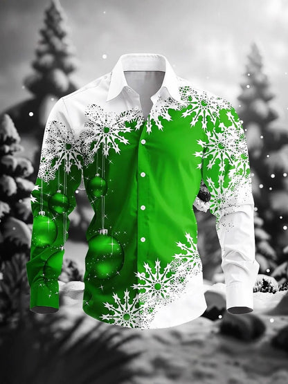 Men's Plus Size Shirt Christmas Snowflake 3D Print Long Sleeve Shirt