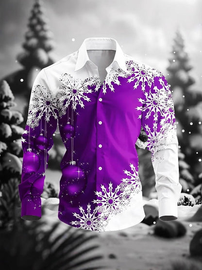Men's Plus Size Shirt Christmas Snowflake 3D Print Long Sleeve Shirt