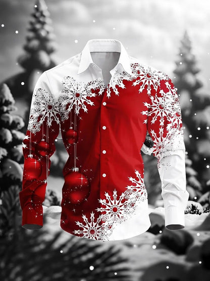 Men's Plus Size Shirt Christmas Snowflake 3D Print Long Sleeve Shirt