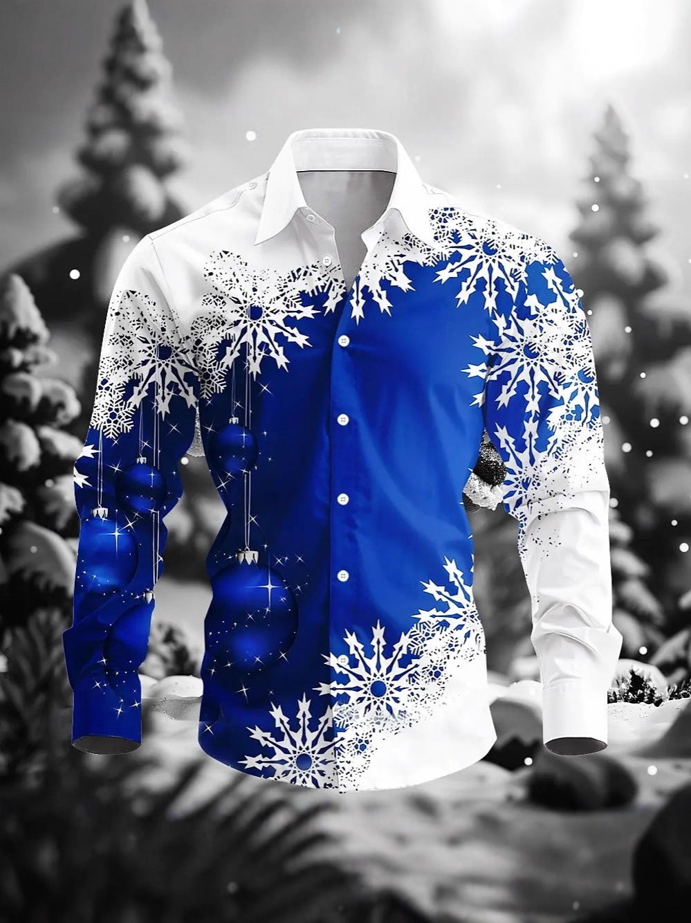 Men's Plus Size Shirt Christmas Snowflake 3D Print Long Sleeve Shirt