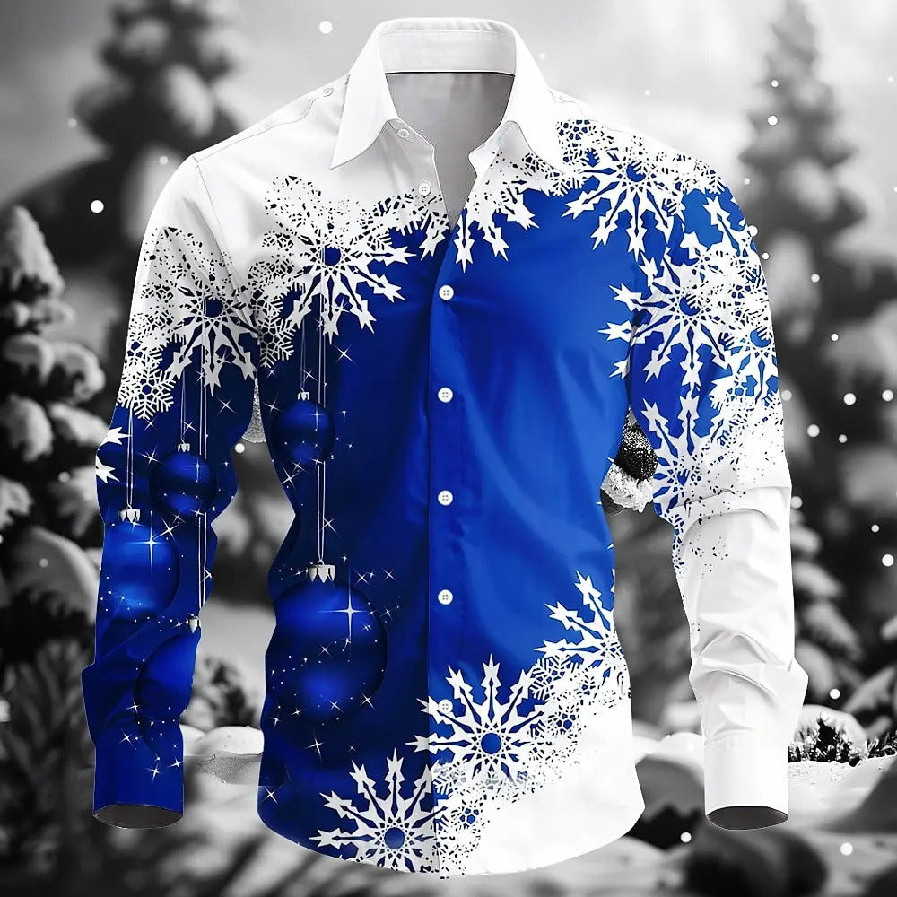 Men's Plus Size Shirt Christmas Snowflake 3D Print Long Sleeve Shirt
