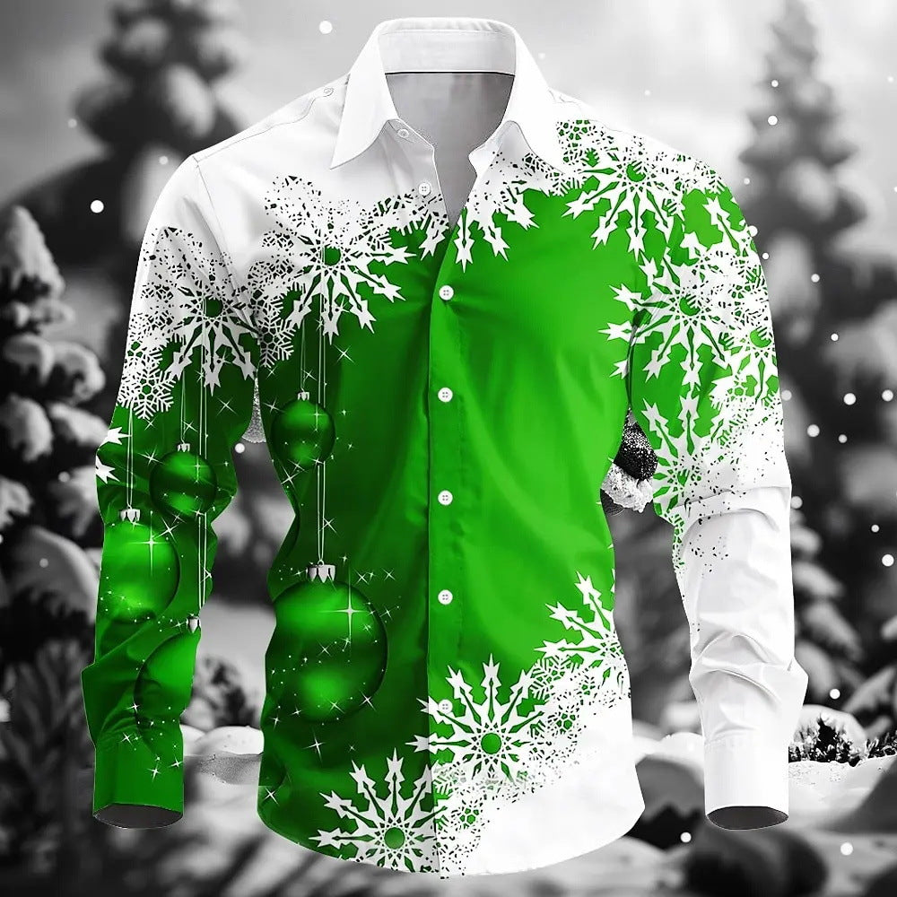 Men's Plus Size Shirt Christmas Snowflake 3D Print Long Sleeve Shirt