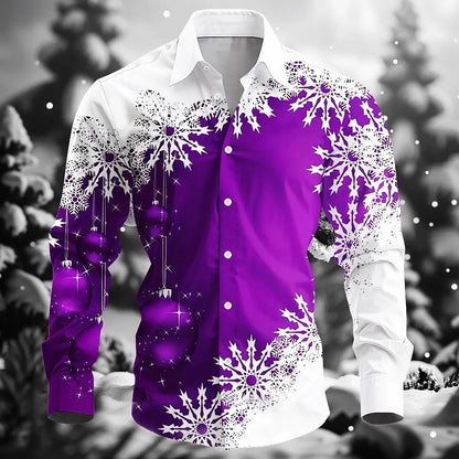 Men's Plus Size Shirt Christmas Snowflake 3D Print Long Sleeve Shirt