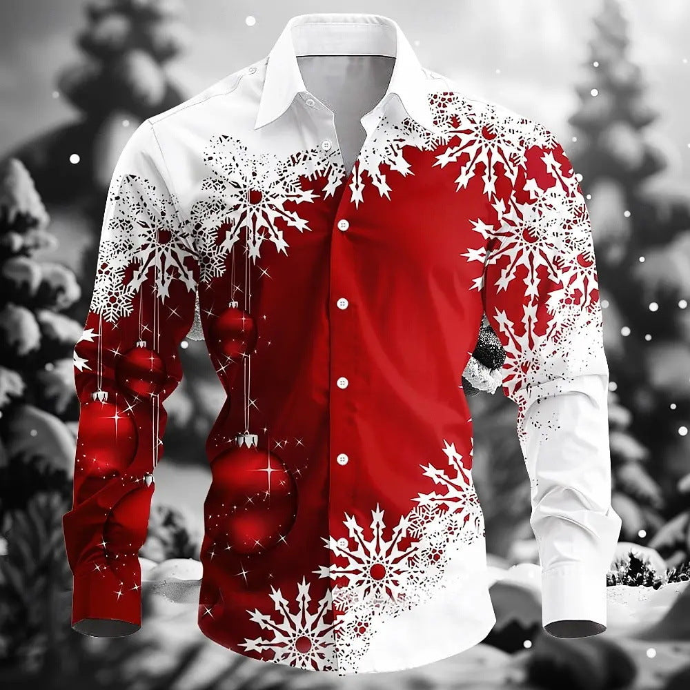 Men's Plus Size Shirt Christmas Snowflake 3D Print Long Sleeve Shirt