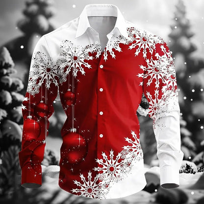 Men's Plus Size Shirt Christmas Snowflake 3D Print Long Sleeve Shirt
