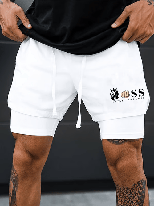 Men's Retro Letter Print Double-Layer Shorts (With Pockets)