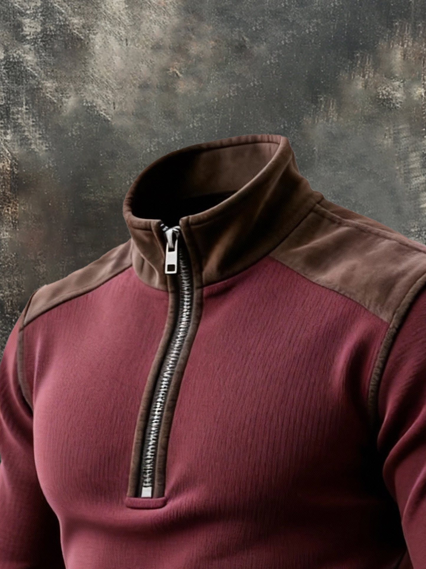 Men's Vintage Suede Patchwork Comfortable Color-Block Zip-Up Sweatshirt