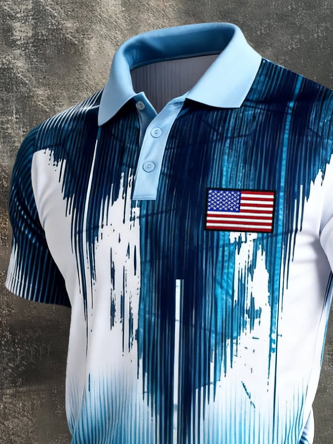 Men's Retro Patriot Color Block Polo Collar Short Sleeve
