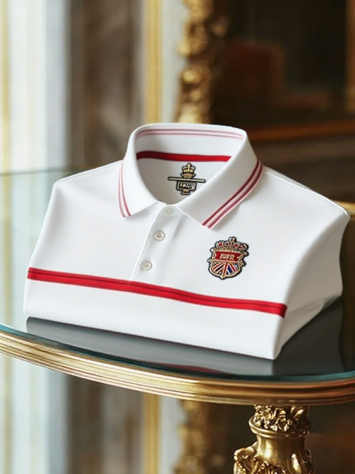 Men's Retro Business Stripe Print Short Sleeve Polo Shirt