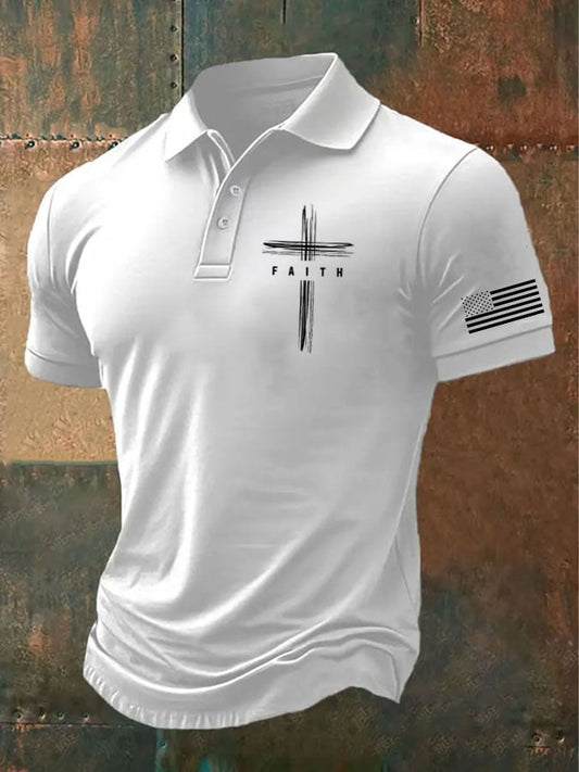 Men's Retro Faith  Casual Printed Polo Shirt