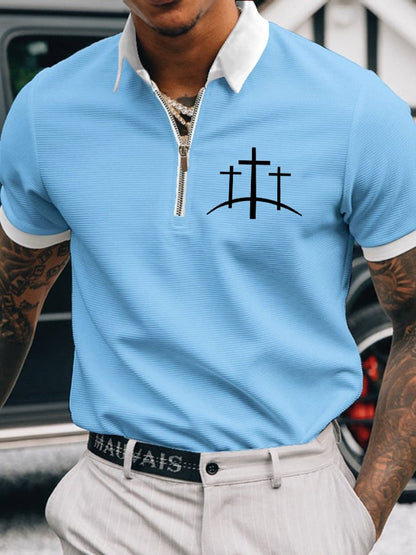 Men's Faith Cross Printed Casual Polo Shirt