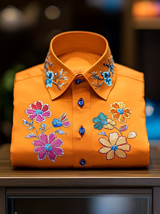 Men's Business Casual Floral Lapel Short Sleeve Shirt