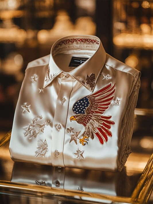 Men's Satin Luxe Independence Day Long Sleeve Button Down Shirt