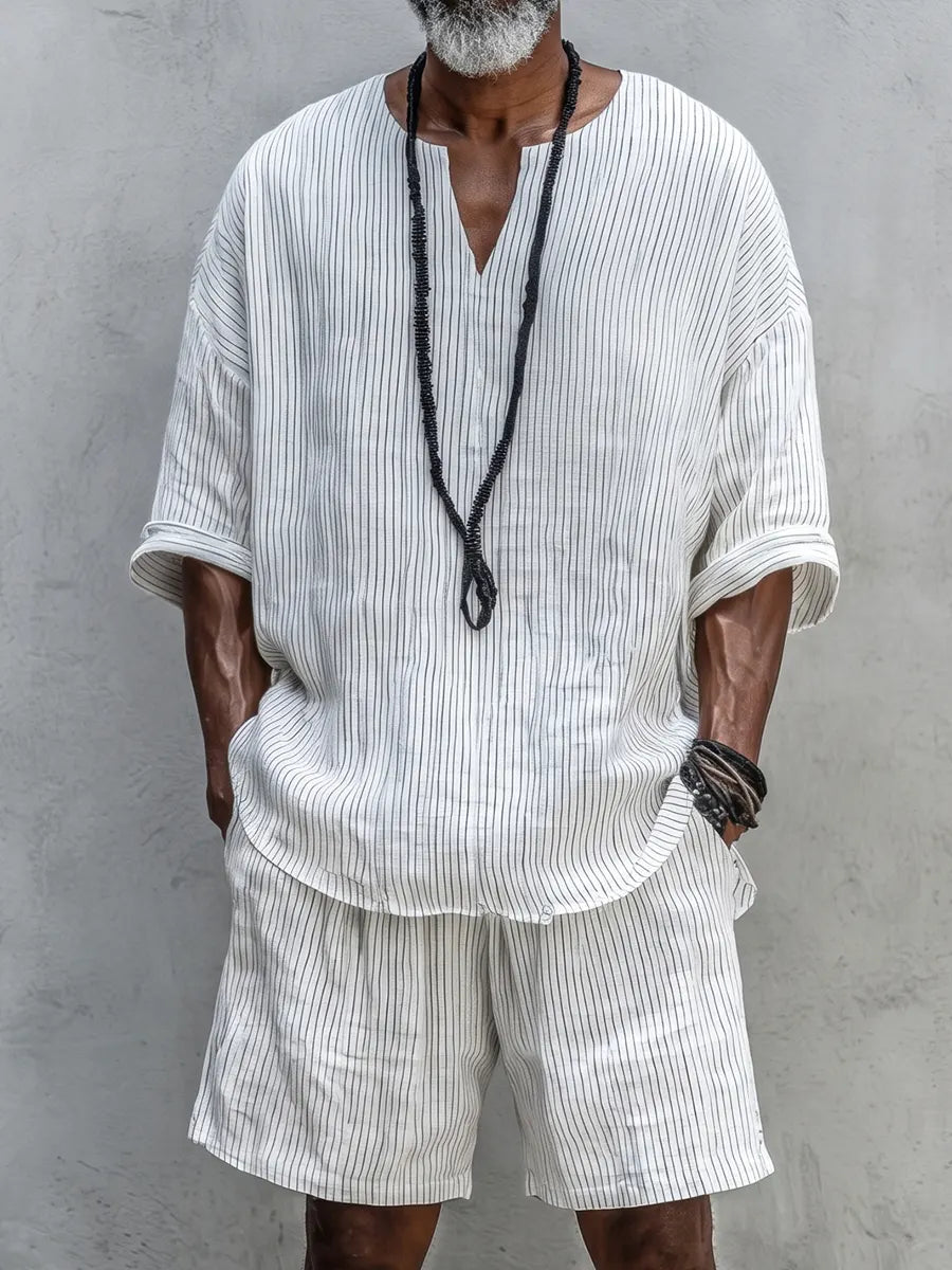 Comfortable Stripe Linen Shorts Set