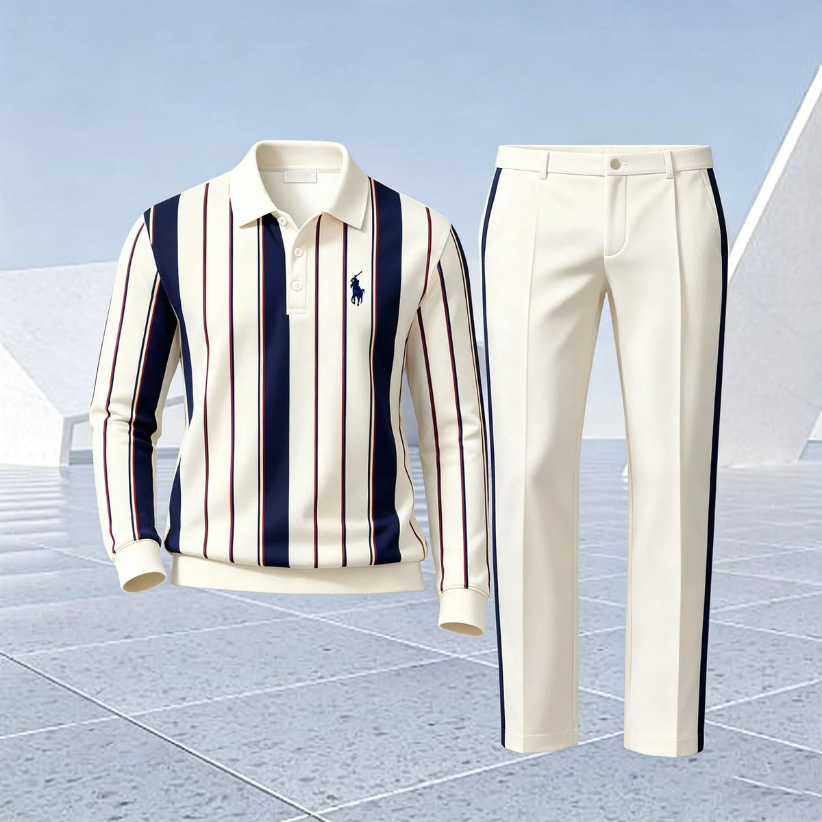 Men's Printed Polo Shirt and Pants Set