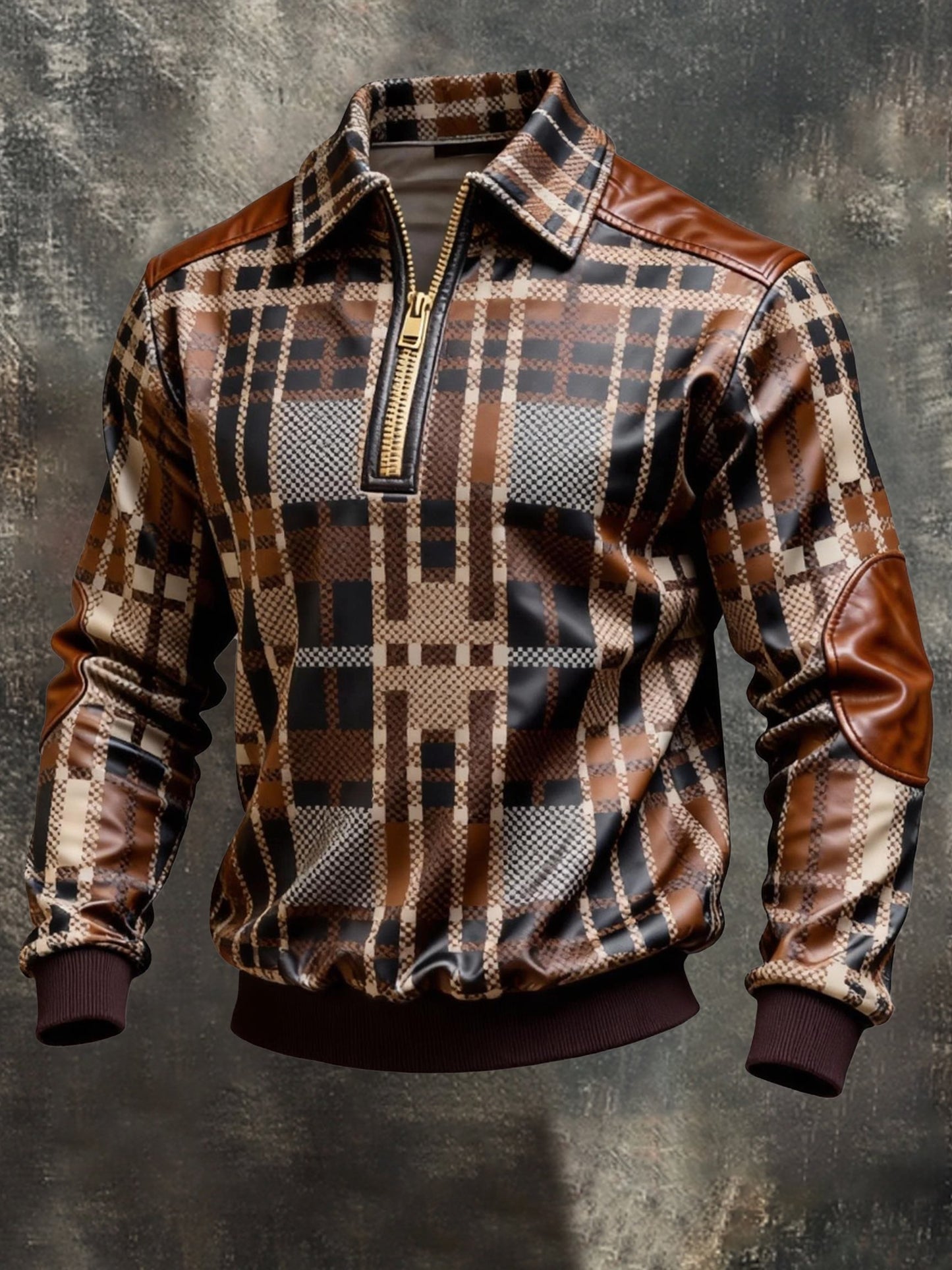 Men's Vintage Color-Block Printed Zip-Up Hoodie