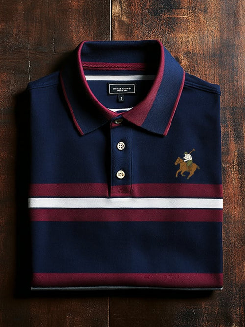 Men's Classic Business Check Logo Button Short Sleeve Polo Shirt