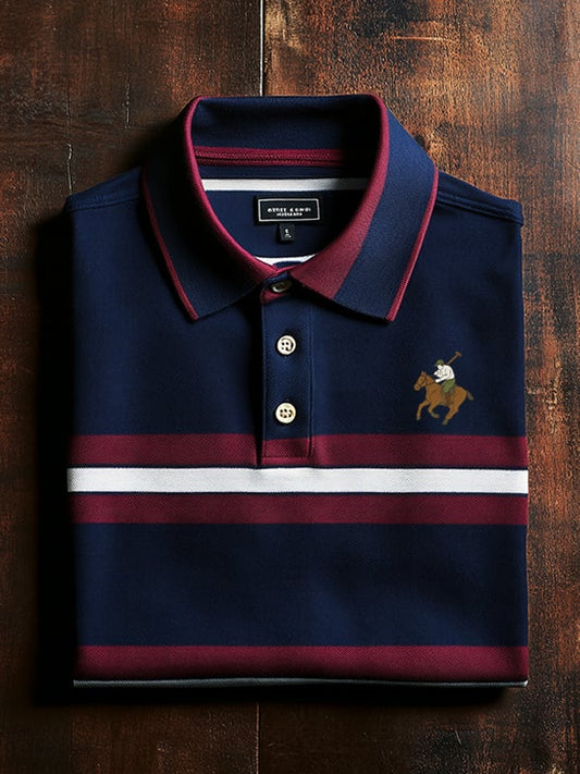 Men's Classic Business Check Logo Button Short Sleeve Polo Shirt