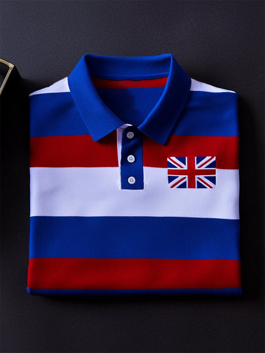 Men's Business Casual Union Jack Button Short Sleeve Polo Shirt