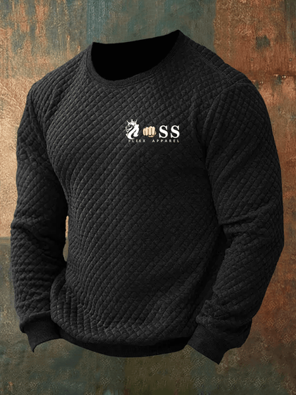 Men's Retro Letter Print Plaid Crew Neck Sweatshirt