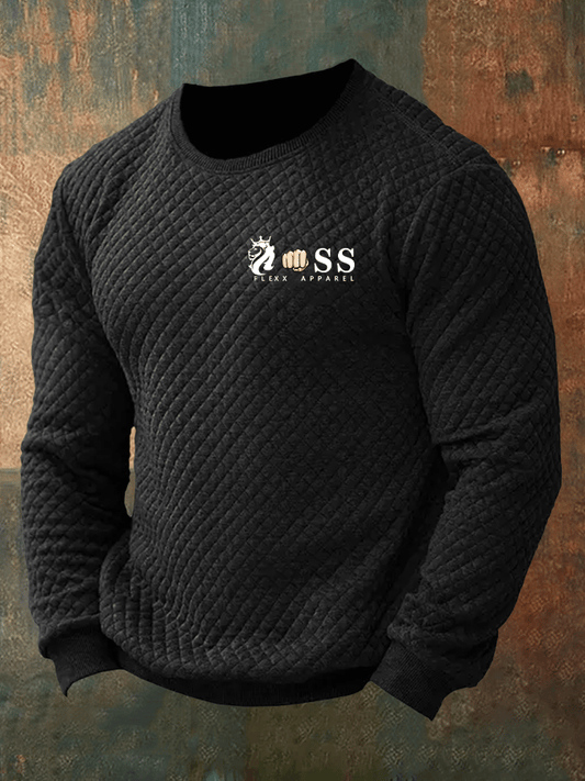 Men's Retro Letter Print Plaid Crew Neck Sweatshirt