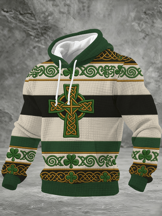 Men's St. Patrick's Day Print Checkered Hooded Sweatshirt