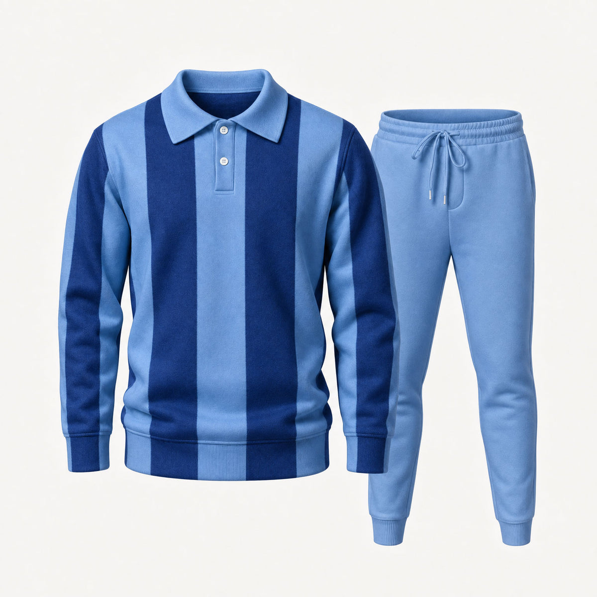 Men's Striped Printed Polo Shirt and Pants Set