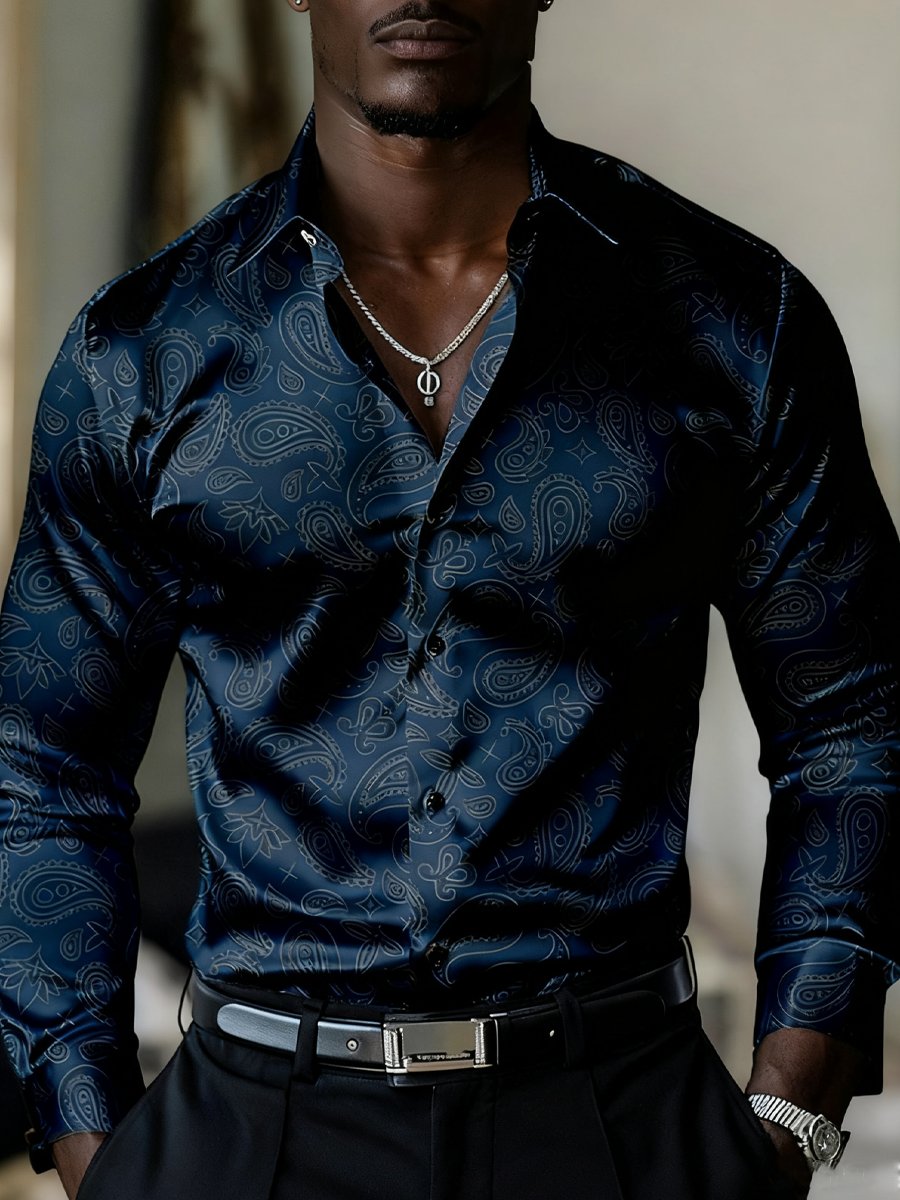 Men's Luxury Retro Paisley Floral Long-Sleeved Shirt