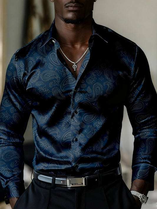 Men's Luxury Retro Paisley Floral Long-Sleeved Shirt