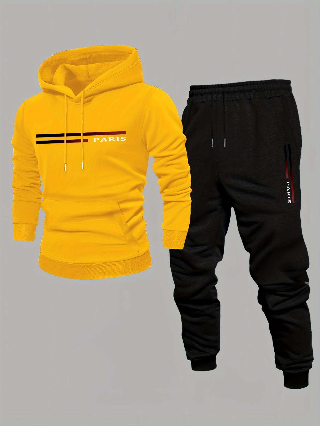 Men's Casual Color Matching Hoodies Long Sleeved Sweatshirts & Sweatpants Two-Piece Set