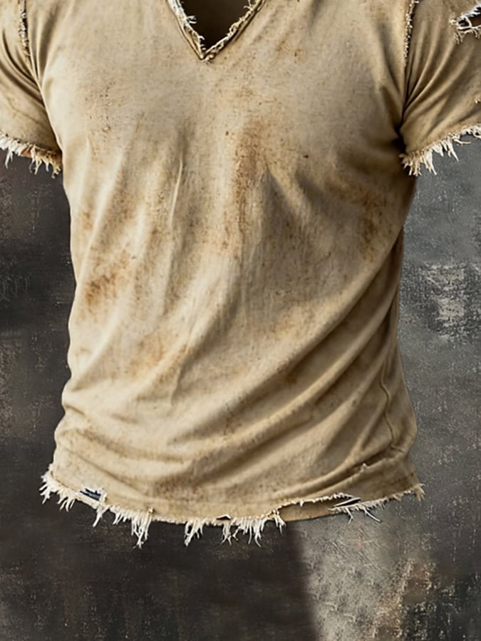 Men's Retro Pure Cotton Washed Casual V-Neck Short-Sleeve Top