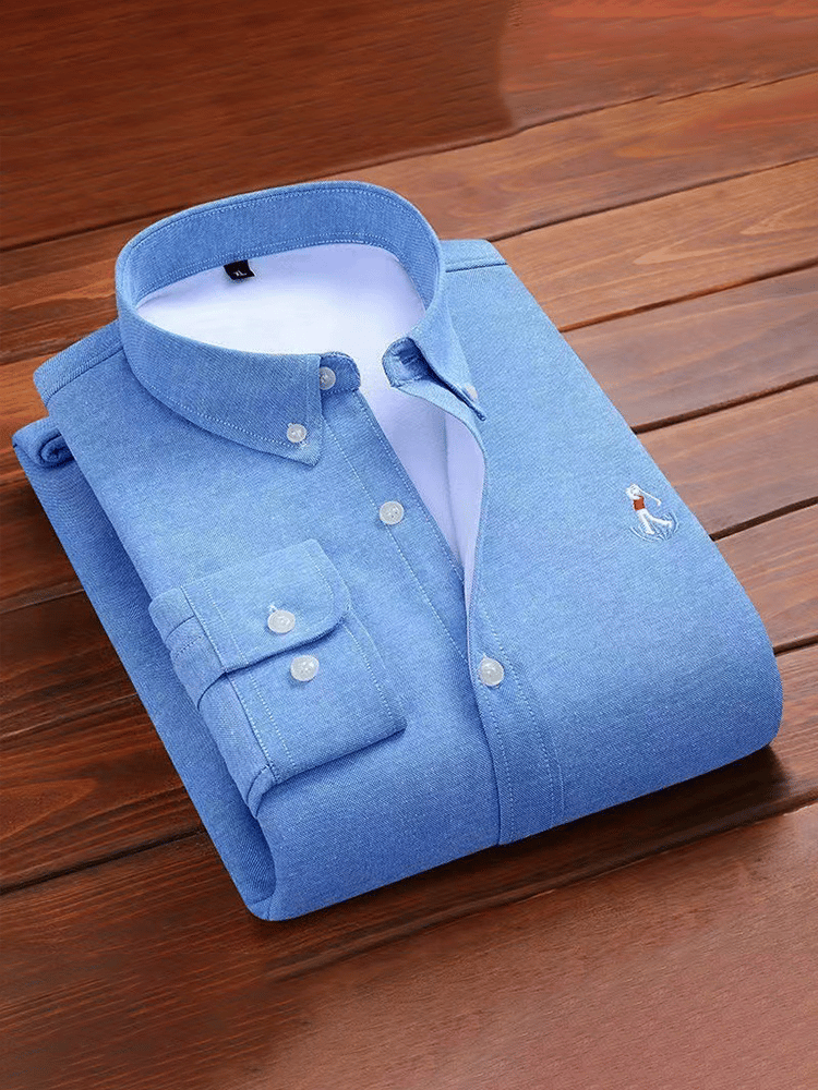 Men's Thick Cotton Embroidered Long Sleeve Business Shirt